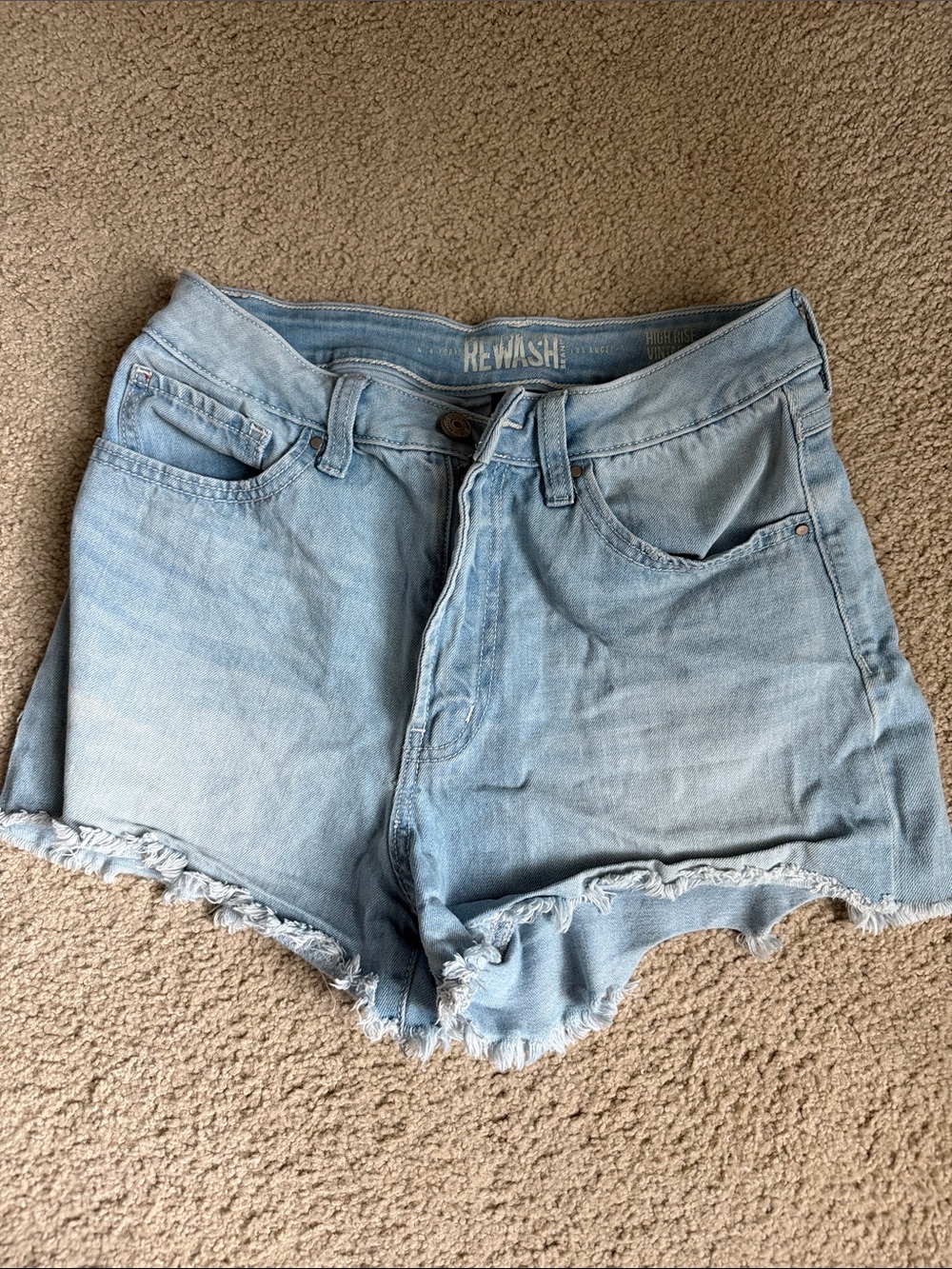 Rewash Light Blue Distressed Hem Denim Shorts